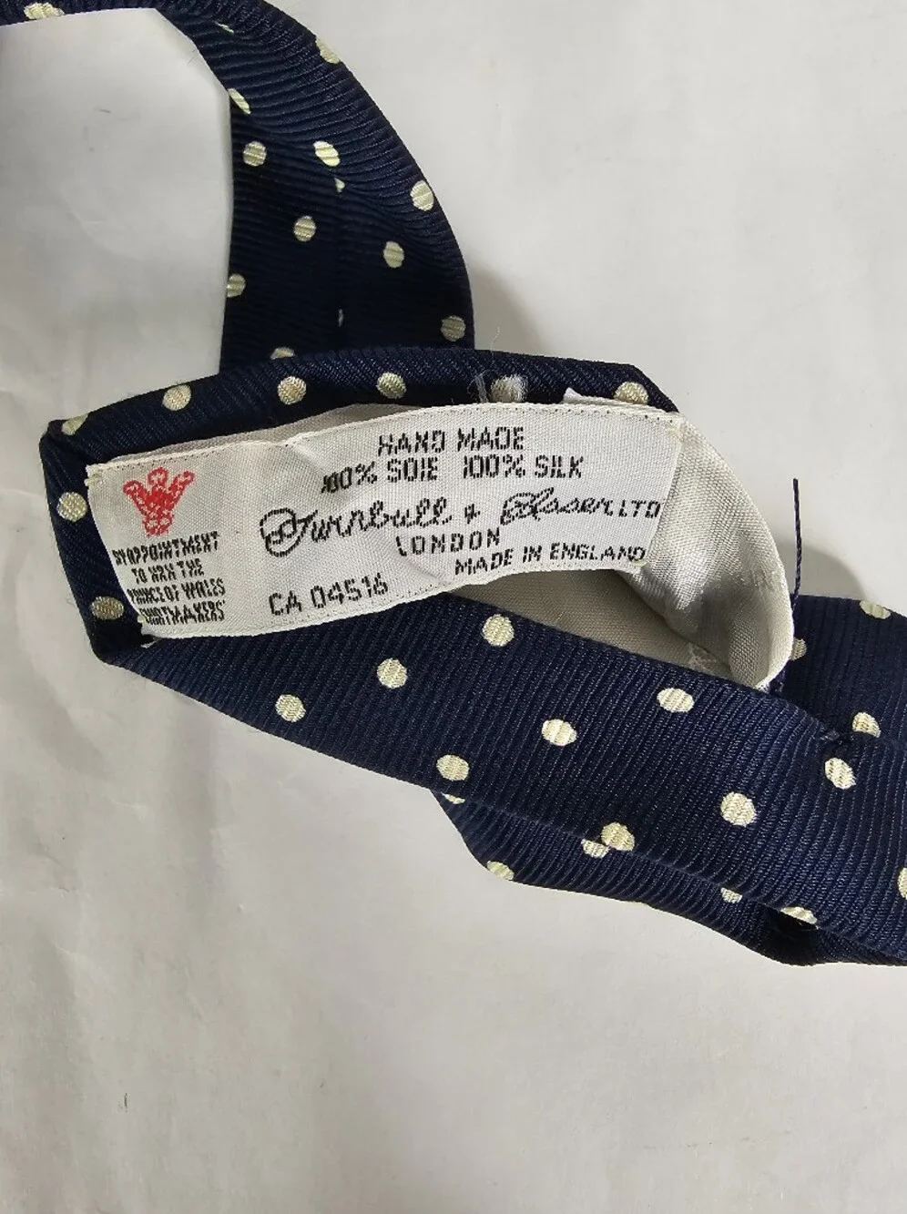 Turnbull & Asser Navy Cream Polka Dot 100% Silk Tie British Luxury - Picture 5 of 7